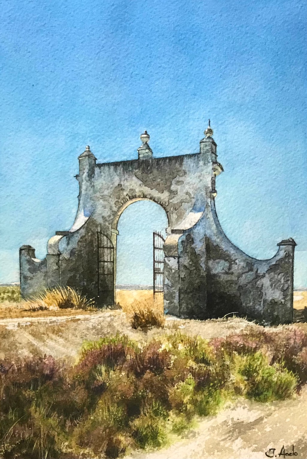 Watercolor Painting: The old gate of «Salina de&nbsp;Dolores»