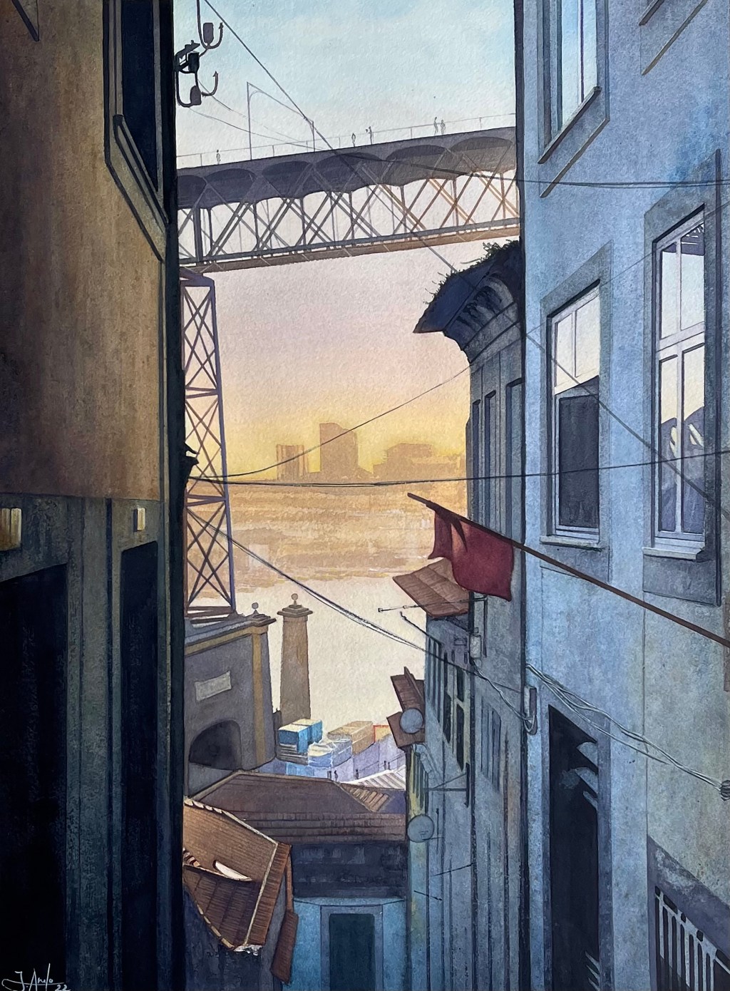 Watercolor Painting: View of Dom Luís I Bridge,&nbsp;Lisbon.