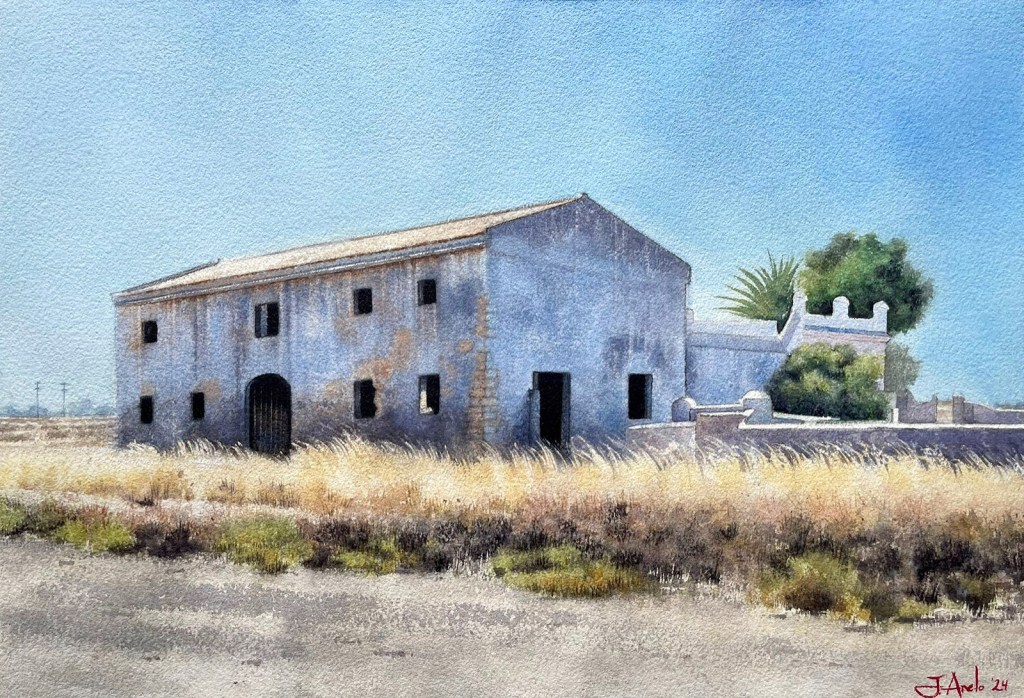 Watercolor Painting: Rear view of La Salina de&nbsp;Dolores.