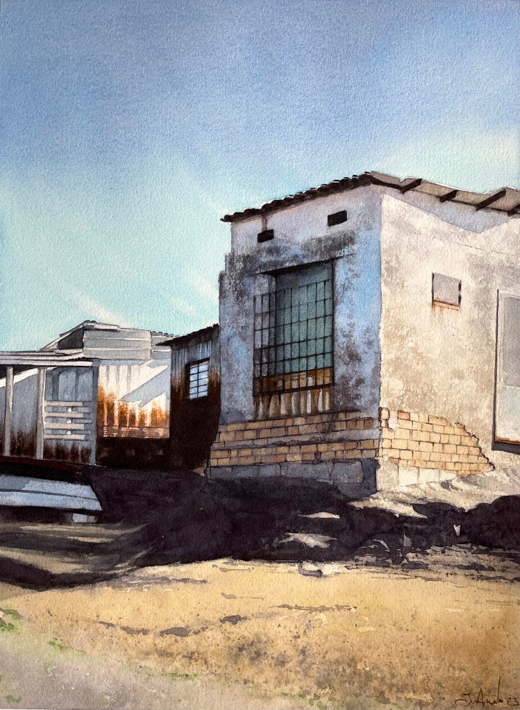 Watercolor painting “La Casería” completed during the online course by Juan Anelo