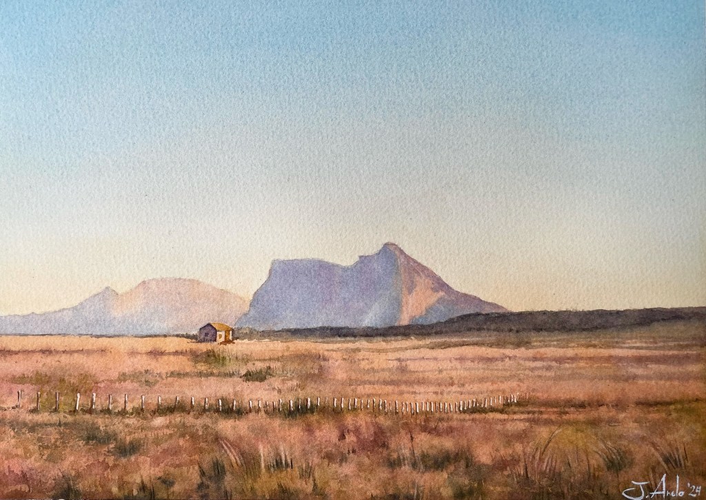 Watercolor Painting: View of Gibraltar from&nbsp;Sotogrande